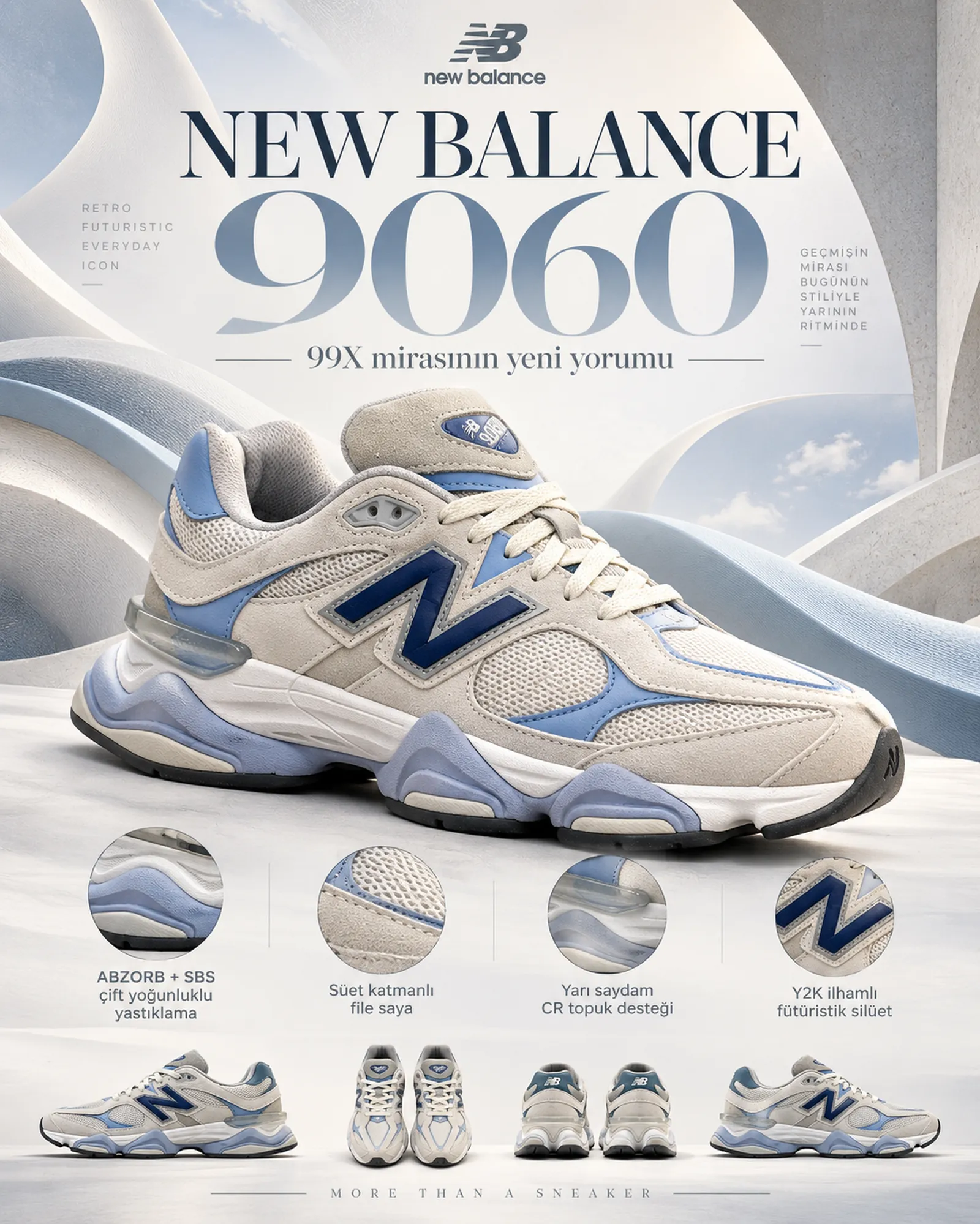 New Balance 9060 Mavi/Gri Sneaker – ABZORB & SBS Yastıklamalı ürün tanıtım görseli 1