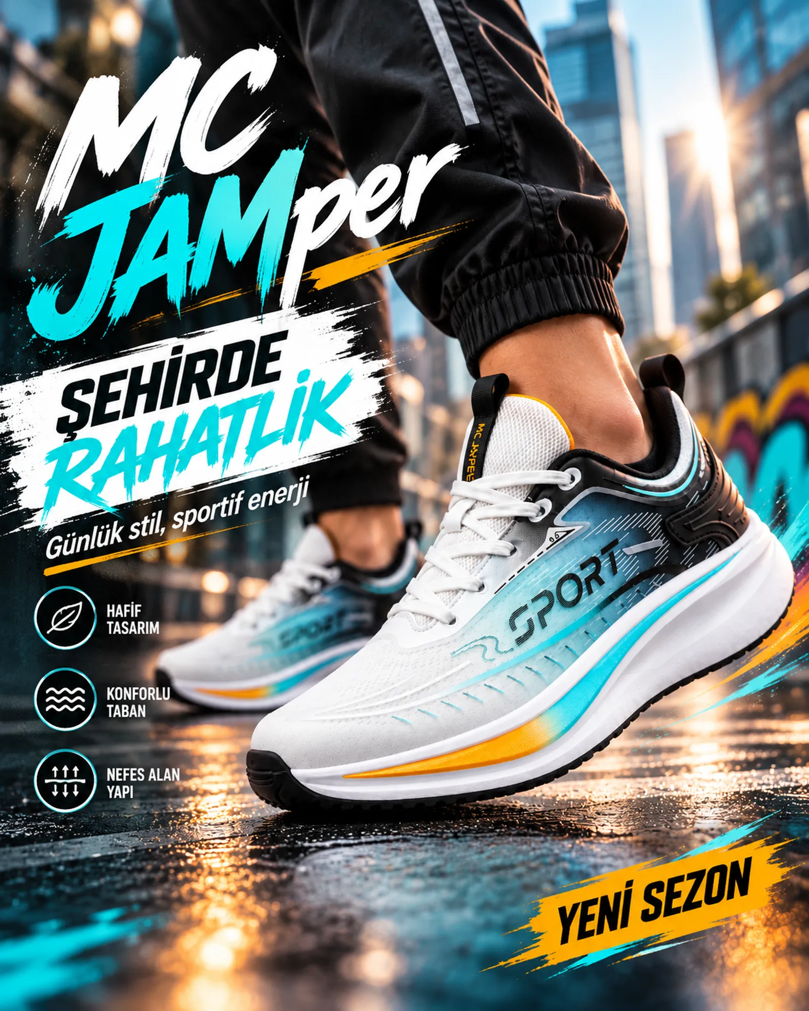 MC Jamper Beyaz/Turkuaz Erkek Sneaker – Köpük Taban ürün tanıtım görseli 1