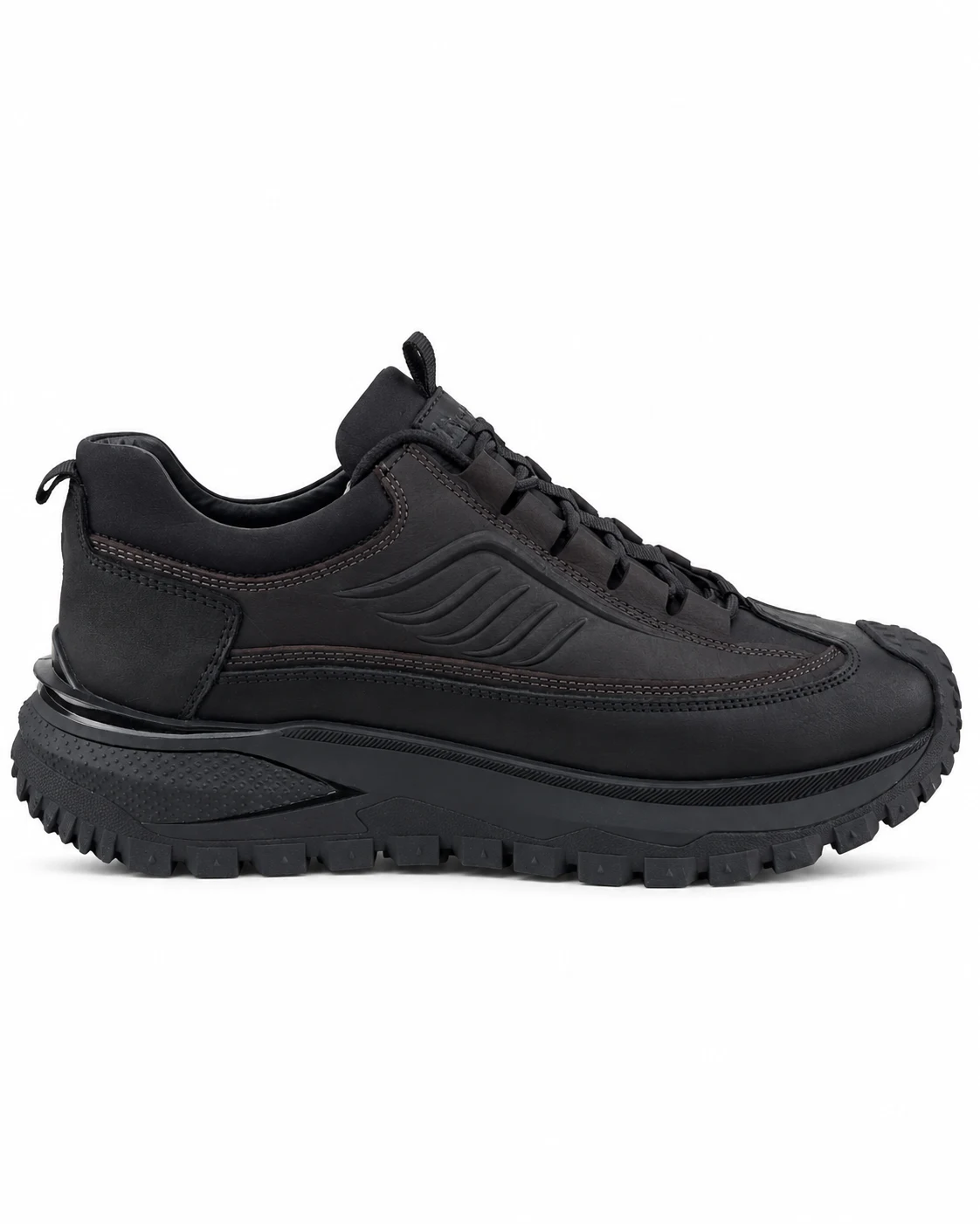 Voyager M434 Hakiki Deri Erkek Sneaker Siyah Lastik Bağcıklı ürün fotoğrafı