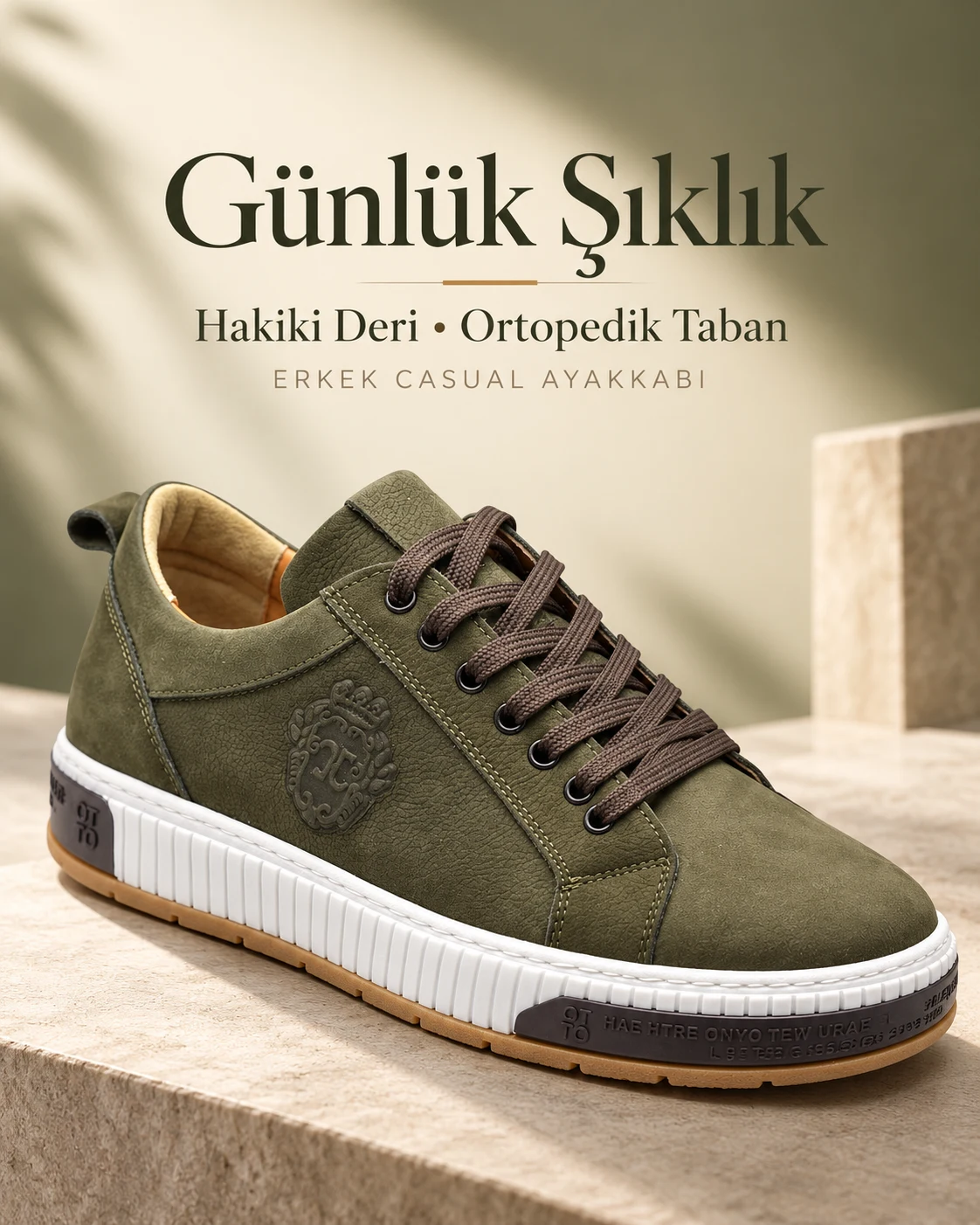 Ortopedik Taban Nubuk Deri Haki Erkek Casual Ayakkabı ürün tanıtım görseli 1