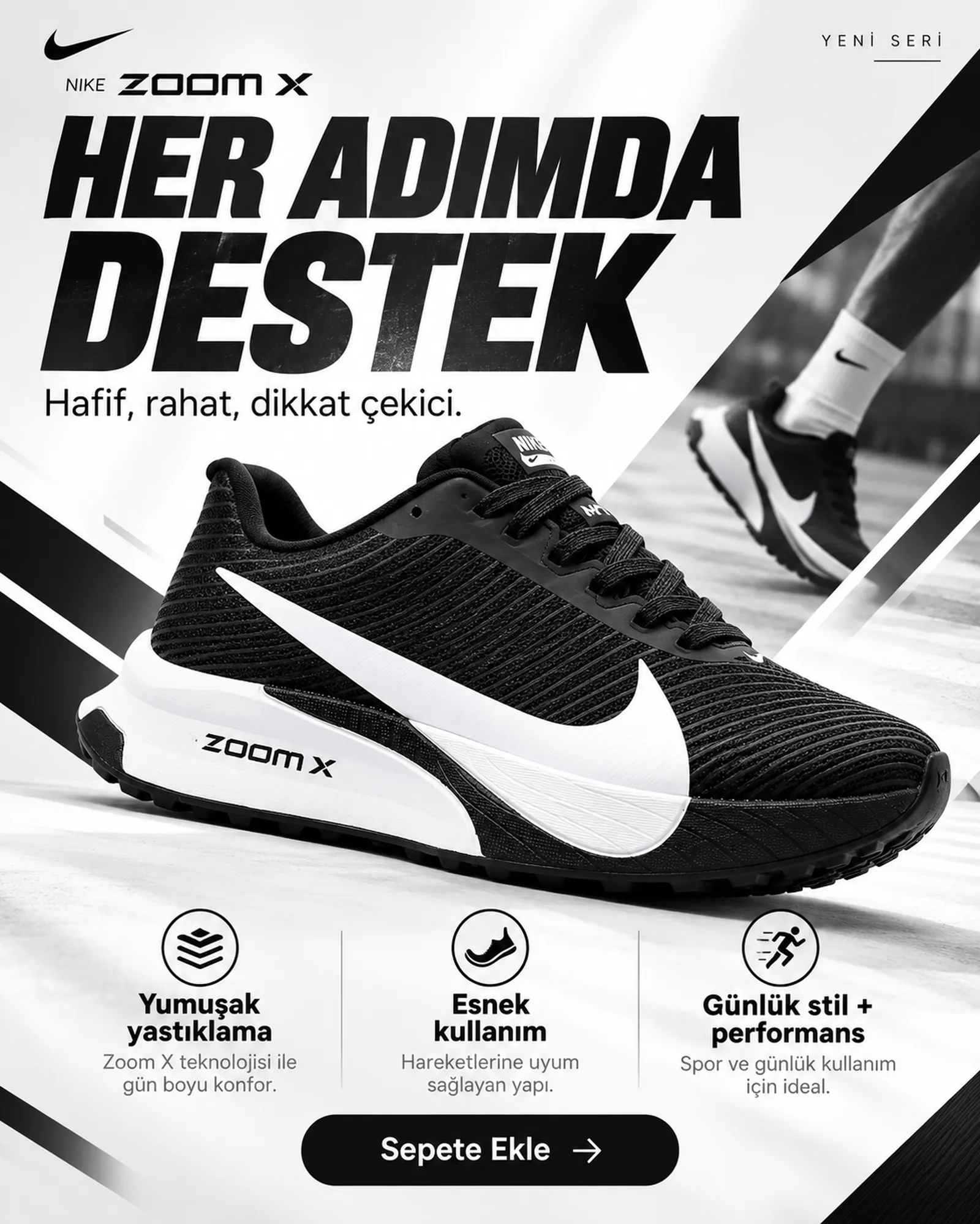 Nike Zoom X Erkek Günlük Spor Ayakkabı Siyah Beyaz ürün tanıtım görseli 1
