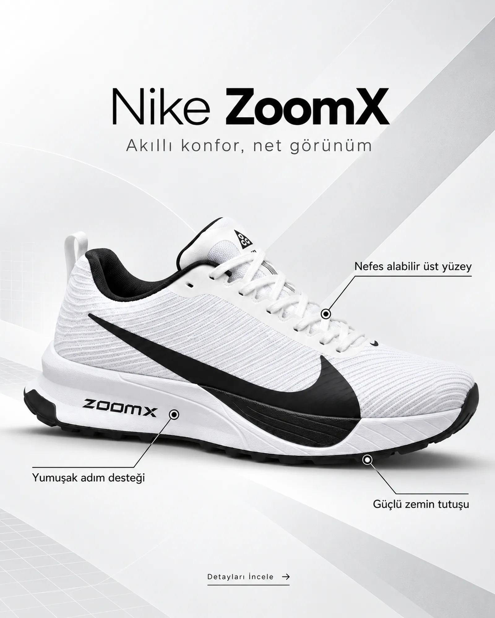 Nike Zoom X Erkek Günlük Spor Ayakkabı Beyaz ürün tanıtım görseli 1