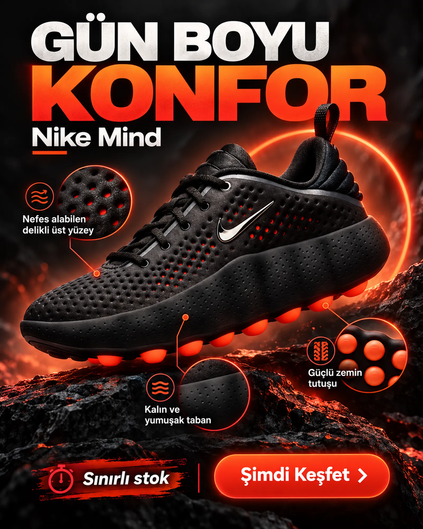 Nike Mind 002 Erkek Spor Ayakkabı – Siyah / Hyper Crimson ürün tanıtım görseli 1